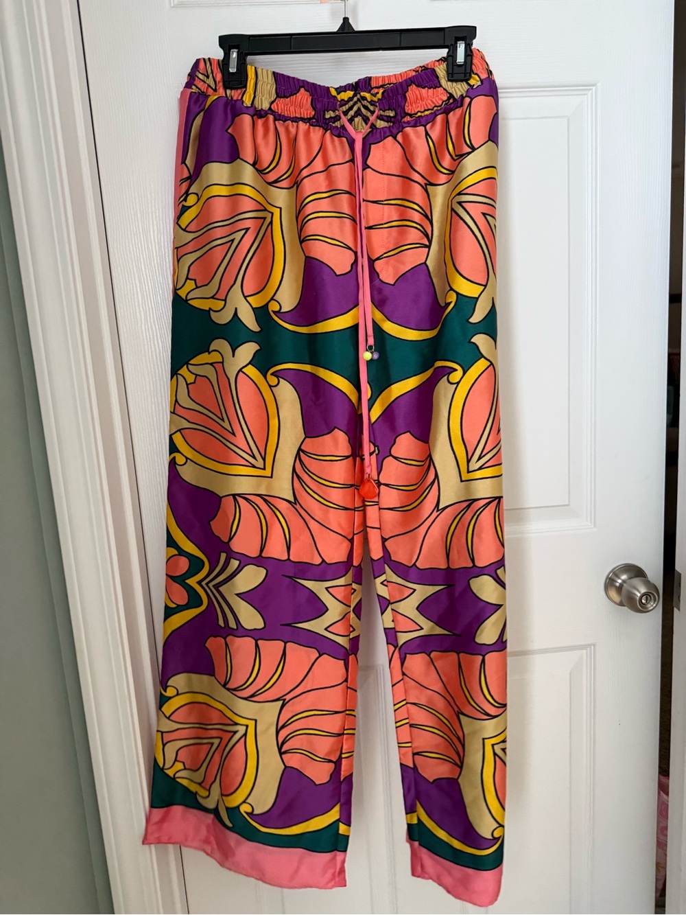 Zara Purple, Pink, Yellow & Green Printed Wide-Leg m Pants